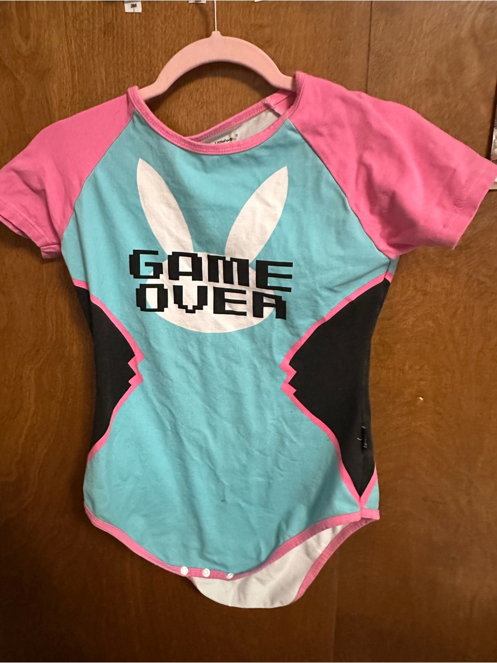 Game Over Bunny Short Sleeve Romper - Pink & Aqua